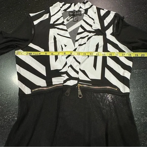 Frank Lyman Sheer Mesh Duster Cardigan Black White Geometric Open Front Size 10 - Picture 7 of 10